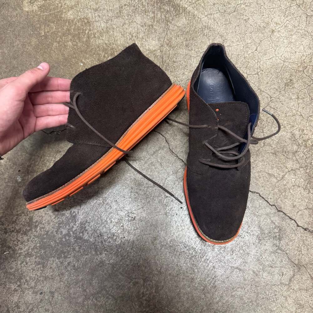 Cole Haan Lunargrand Chukka Boots in Brown Suede with Orange Sole
